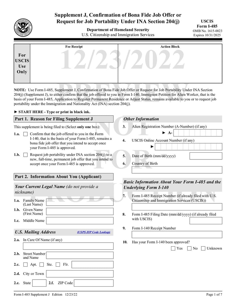 Large thumbnail of Form I-485 Supplement J - Dec 2022