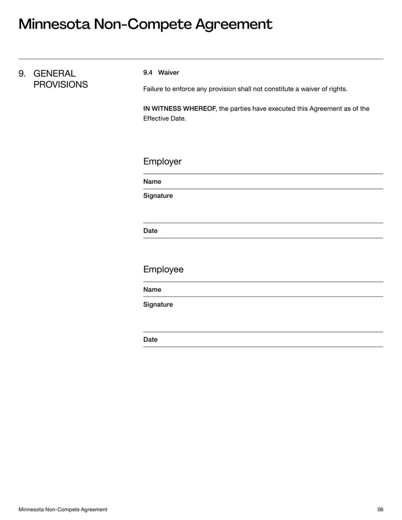 Non-Compete Agreement Minnesota for specifying employment restrictions on competitive work within the state’s legal limits