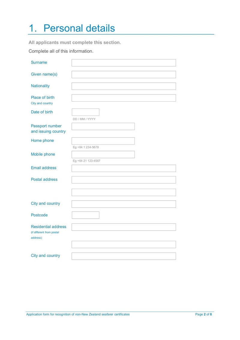 Large thumbnail of Application Form for Recognition of Non-New Zealand Seafarer Certificates - Aug 2020