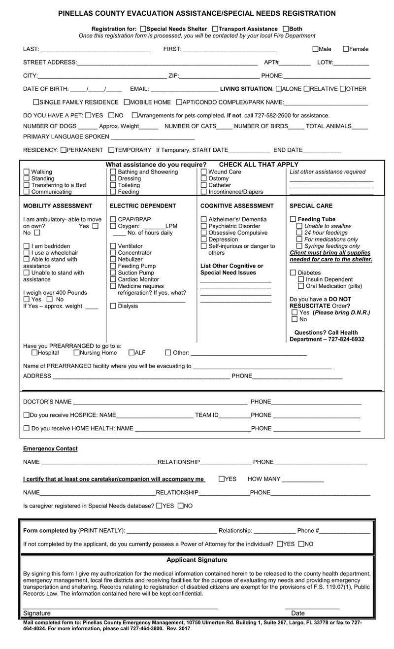 Large thumbnail of Pinellas County Evacuation Assistance/Special Needs Registration