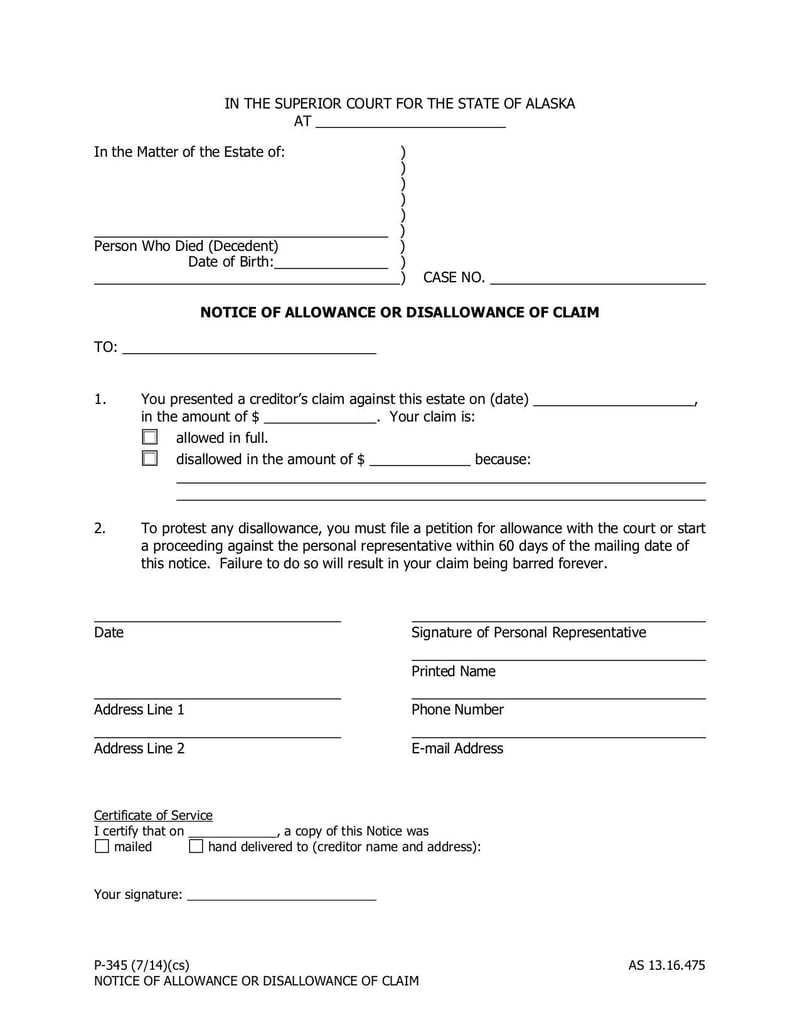 Large thumbnail of Notice of Allowance or Disallowance of Claim - Jul 2014