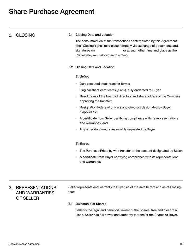 Share Purchase Agreement template detailing terms for the sale and purchase of company shares