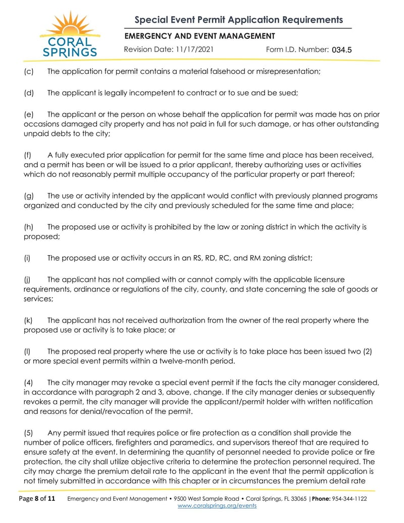 Large thumbnail of Coral Springs Special Event Permit Application Requirements