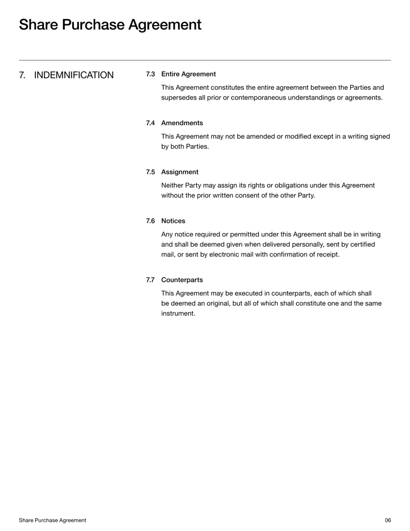 Share Purchase Agreement template detailing terms for the sale and purchase of company shares