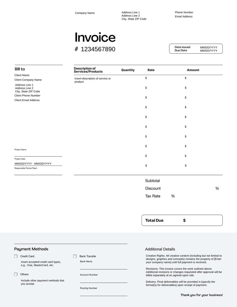 Invoice Receipt for Creative Industries for confirming payments received for artistic or design services