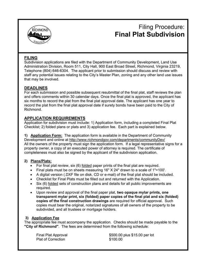 Large thumbnail of Virginia Application for Final Plat Subdivision