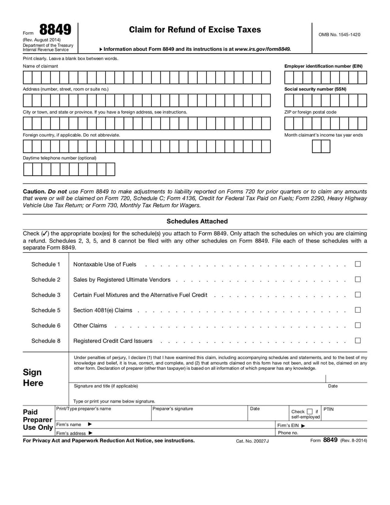 Large thumbnail of Form 8849 - Aug 2014