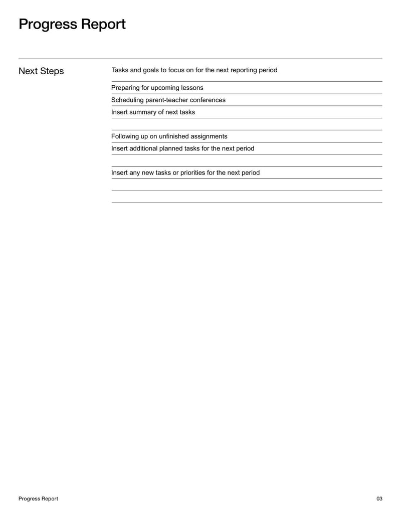 Progress Report Template for teachers to share student progress