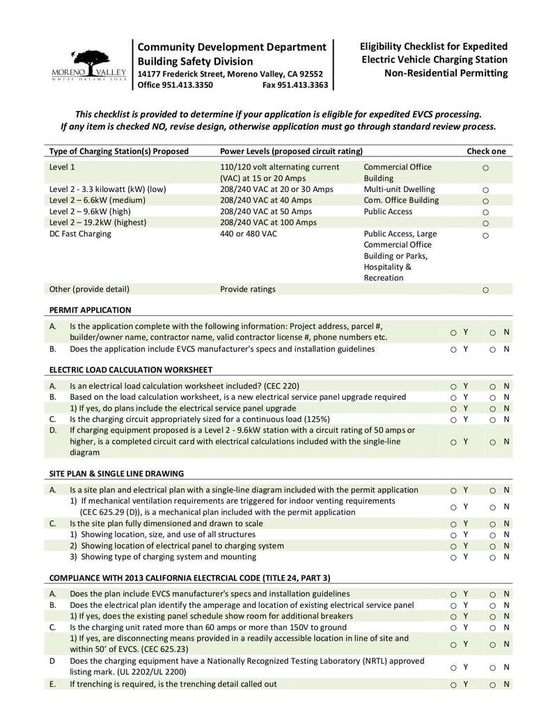 Large thumbnail of Eligibility Checklist for Expedited Electric Vehicle Charging Station - Sep 2016