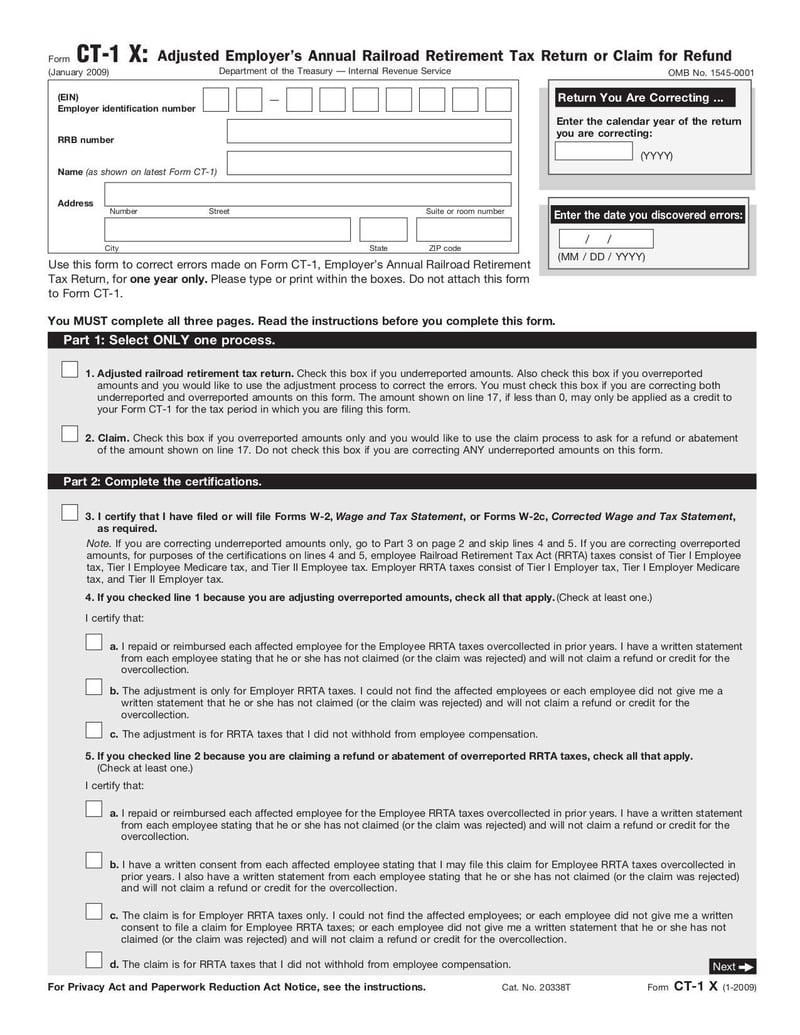 Large thumbnail of Form CT-1 X - Jan 2009