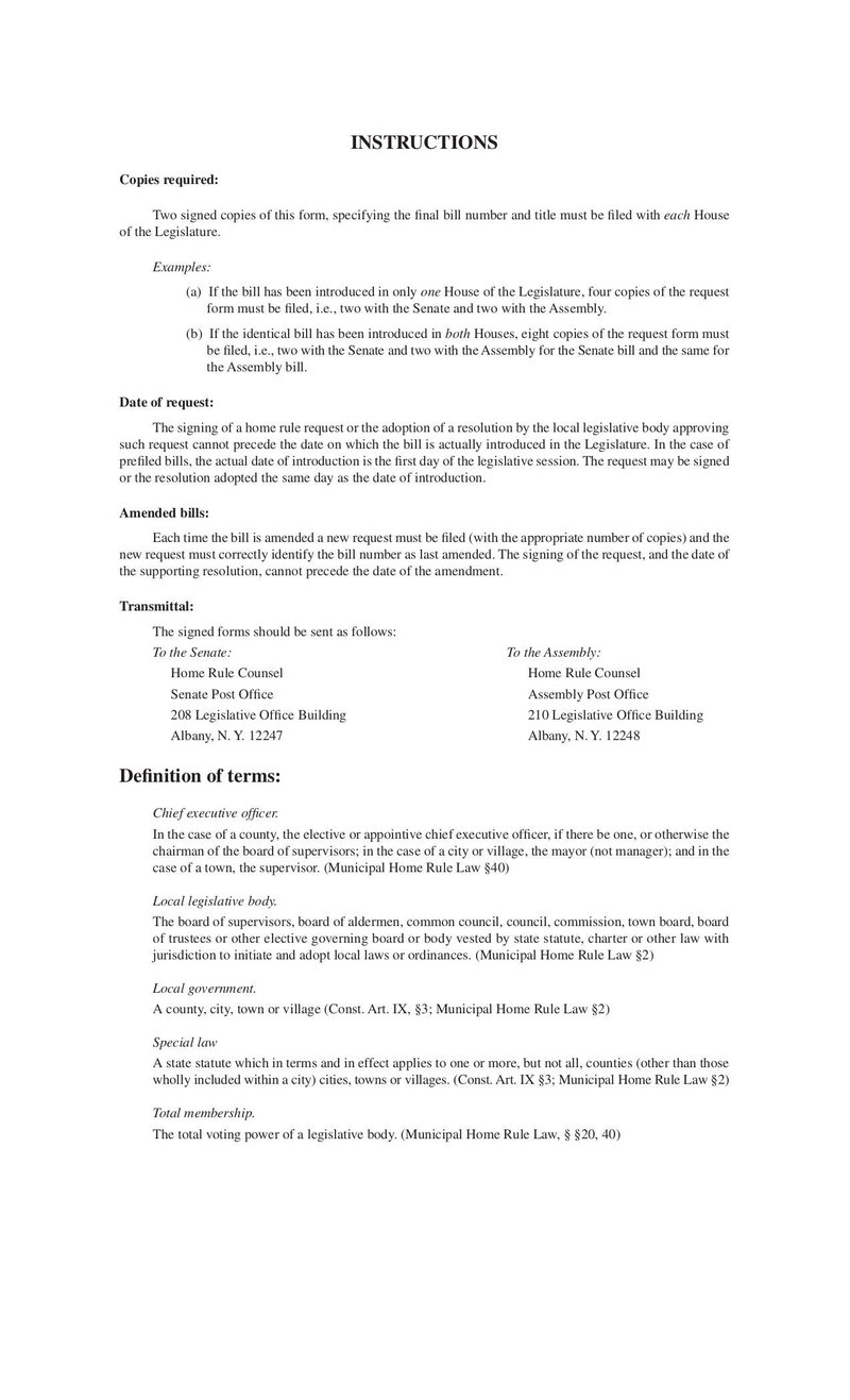 Large thumbnail of New York Home Rule Request Form - Apr 2014