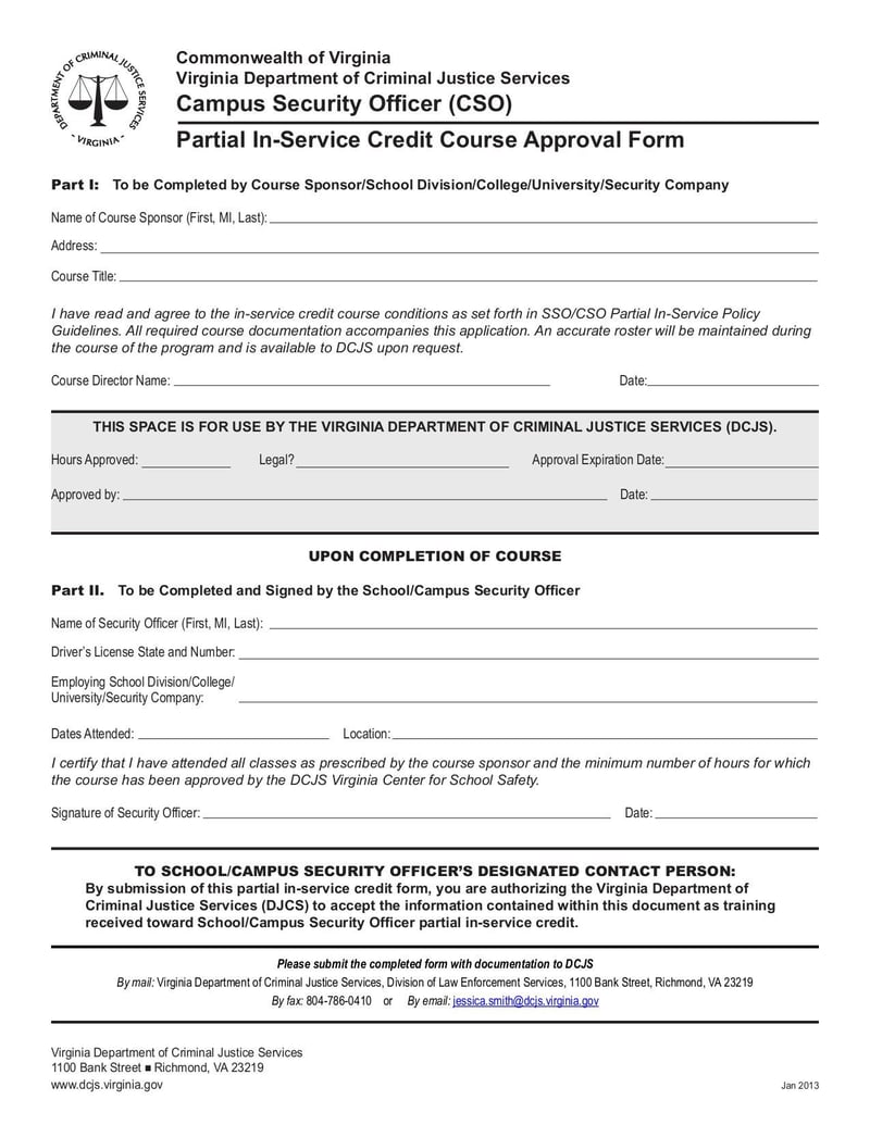 Large thumbnail of Campus Security Officer CSO Partial Service Credit Course Approval Form - Feb 2013