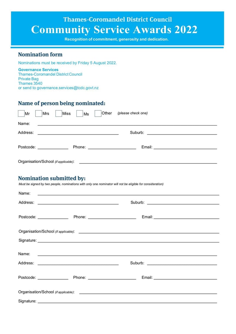 Large thumbnail of Community Service Award Nomination Form - Jun 2022