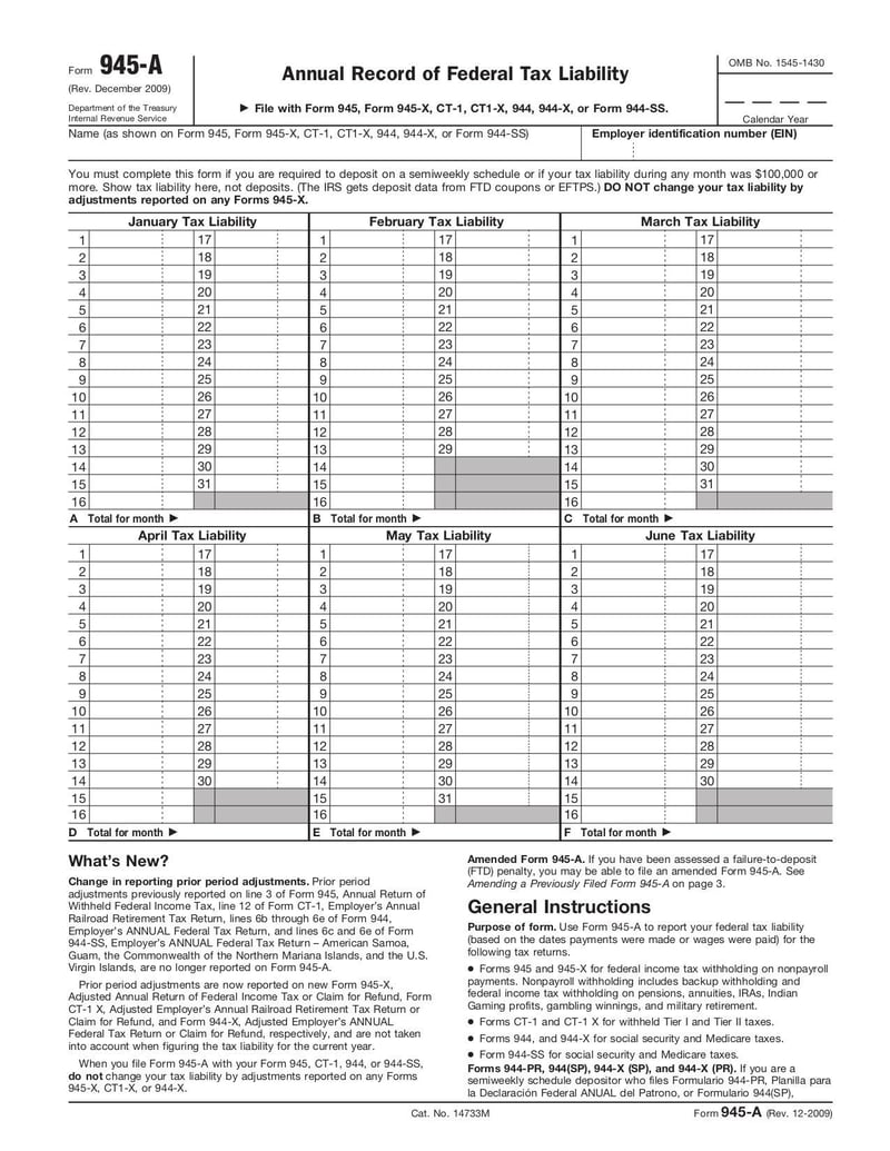 Large thumbnail of Form 945-A - Dec 2009
