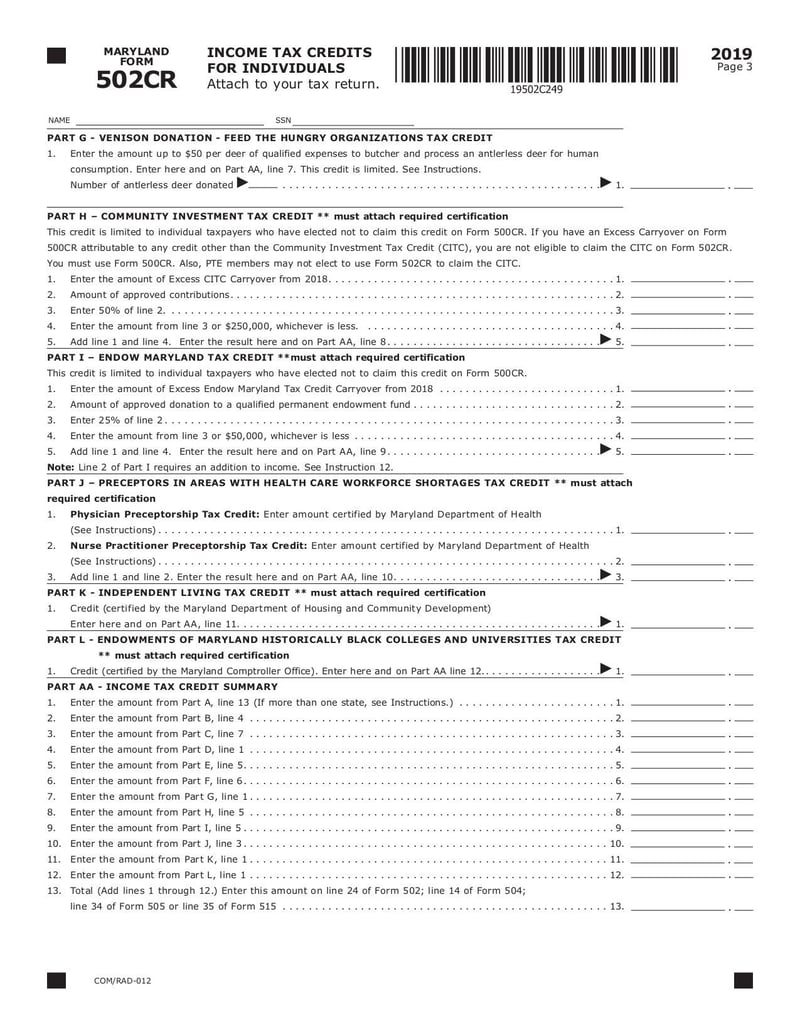 Large thumbnail of Maryland Form 502CR - Dec 2019