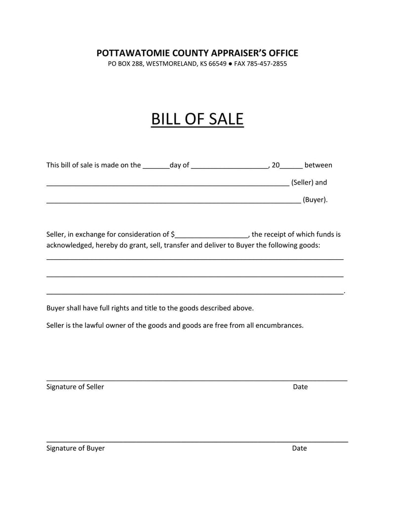 Pottawatomie Bill of Sale | Fill and sign with Lumin