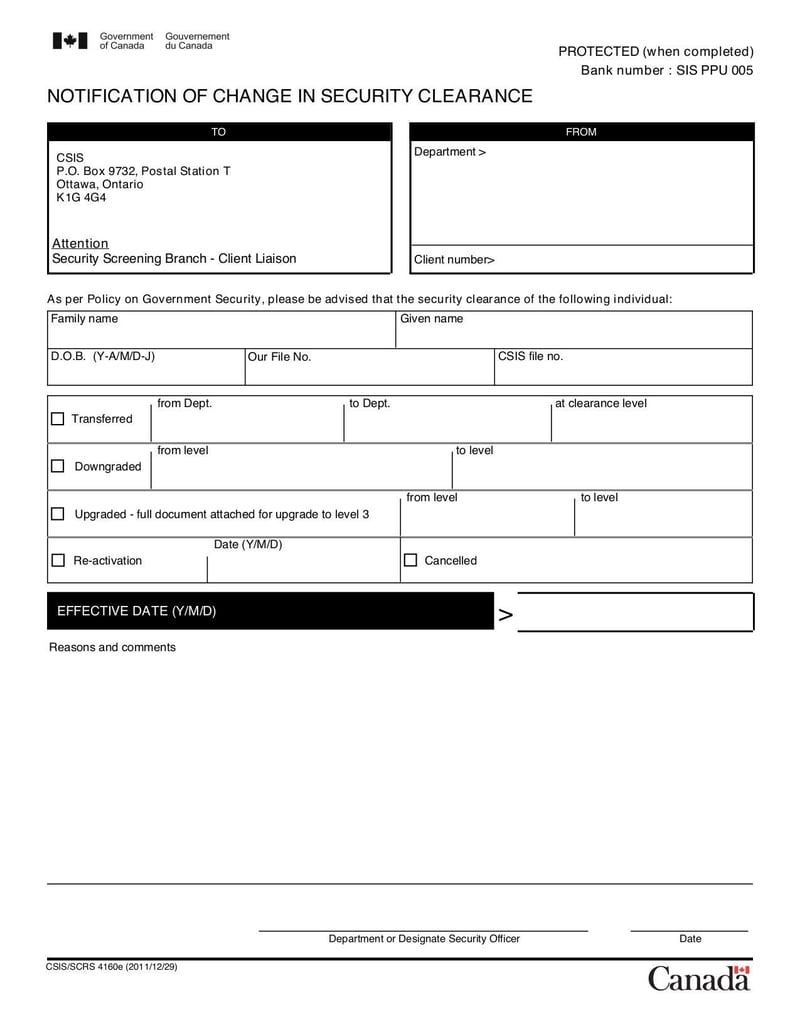 Large thumbnail of Notification of Change in Security Clearance - Dec 2011