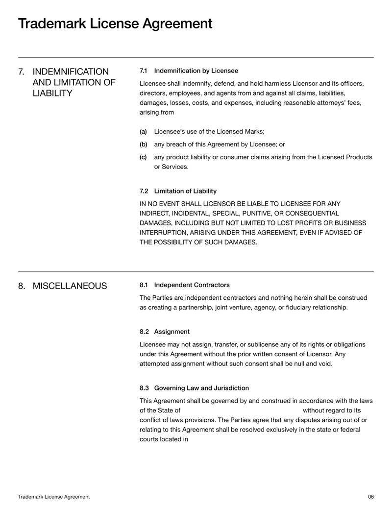 Trademark License Agreement for granting rights to use a brand name or logo under defined terms