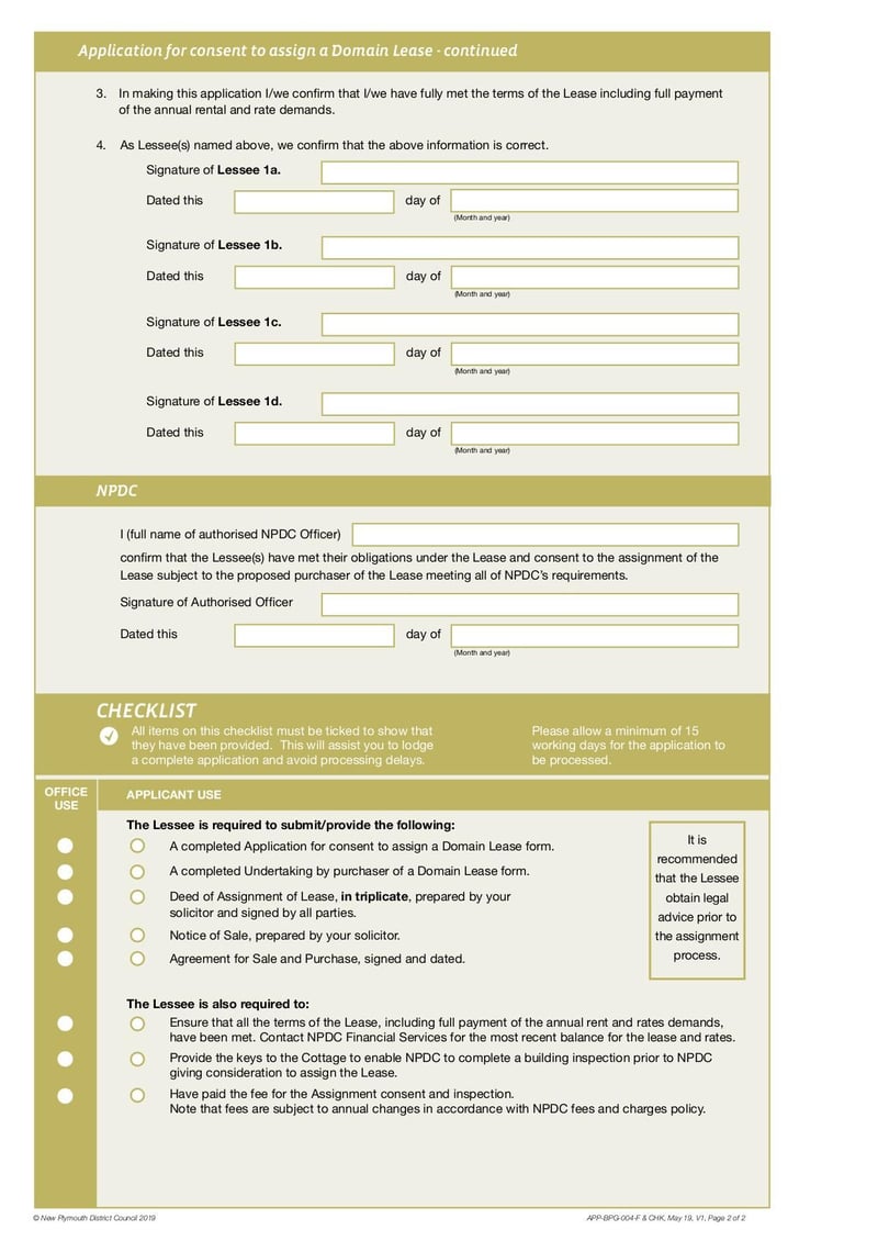 Large thumbnail of Application and Checklist for Consent to Assign a Domain Lease - May 2019