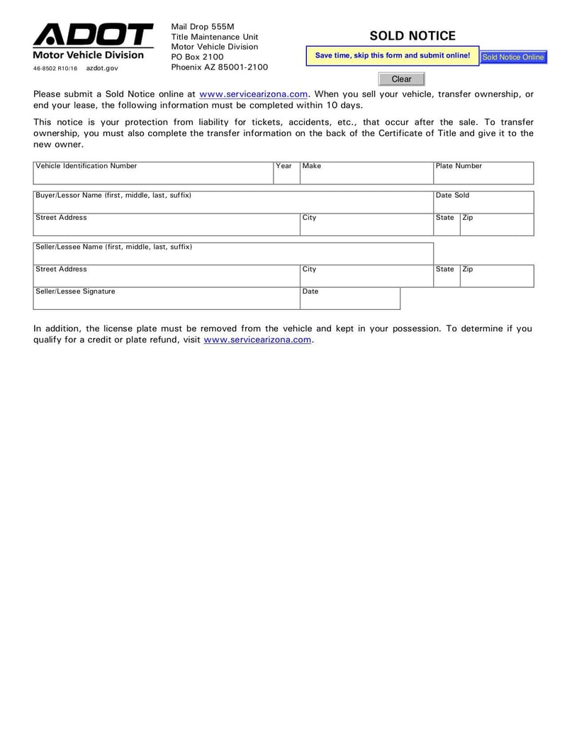 Sold Notice (Form 46-8502) | Fill and sign online with Lumin