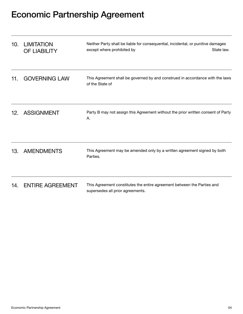Economic Partnership Agreement defining profit participation rights without ownership, equity or management control