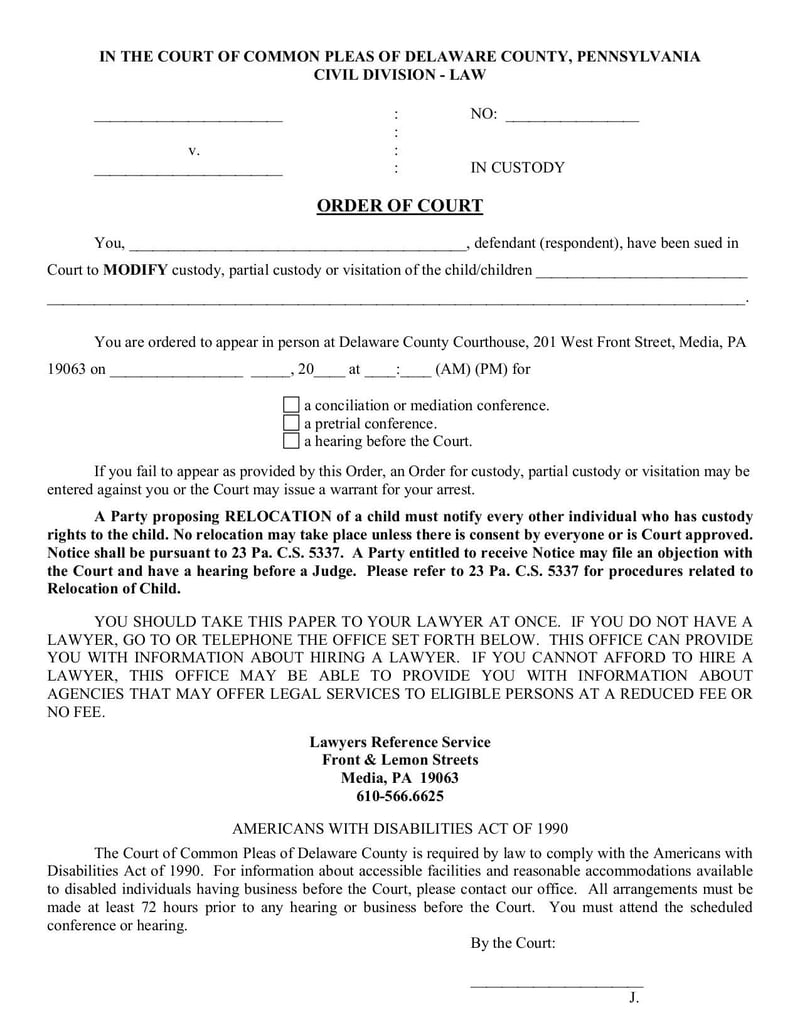 Large thumbnail of Custody Order Modify Form - Jun 2017