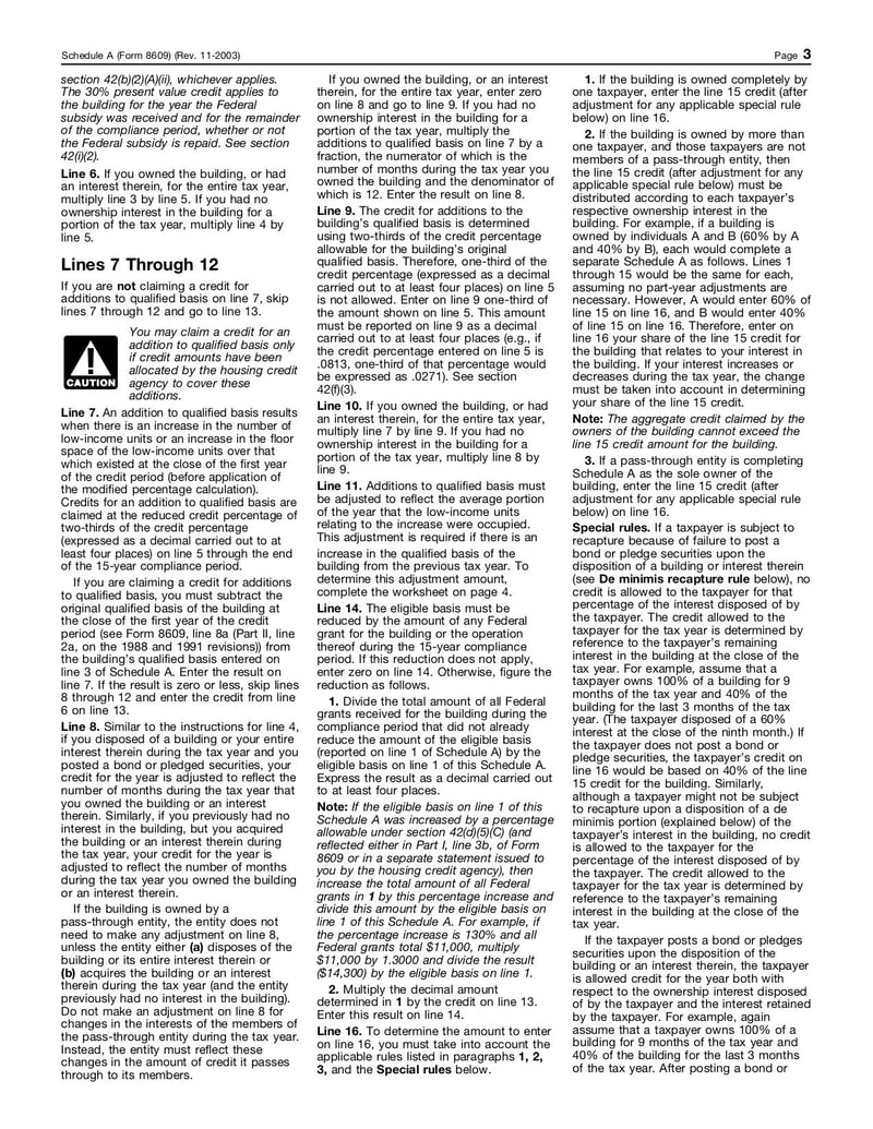 Large thumbnail of Form 8609 Schedule A - Nov 2003