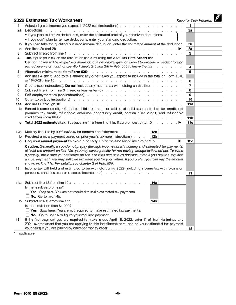 Large thumbnail of Form 1040-ES - Nov 2022