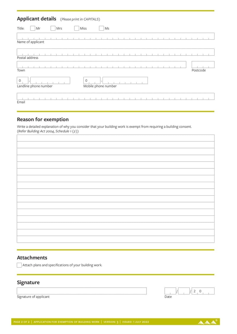 Large thumbnail of Application for Exemption of Building Work - Jul 2022