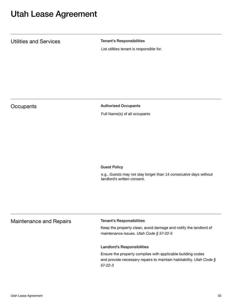 Large thumbnail of Utah Lease Agreement Template