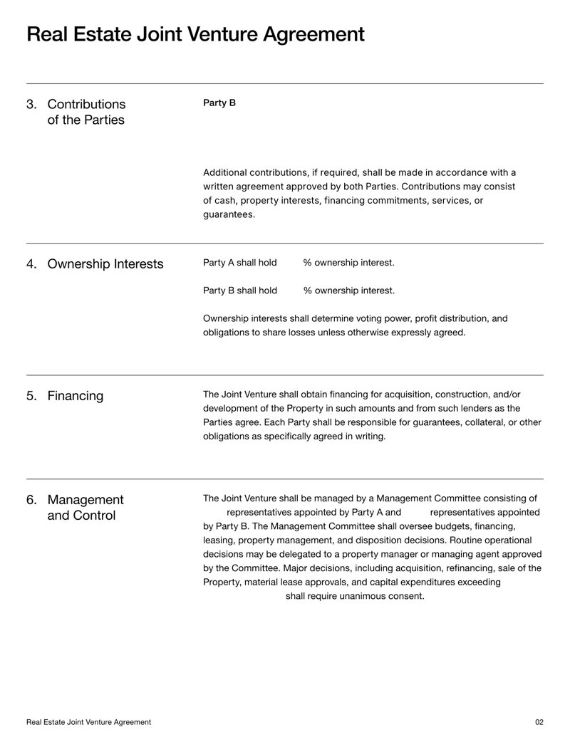 Joint Venture Agreement detailing contributions, ownership interests, profit-sharing and governance