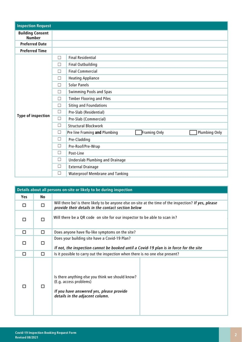 Large thumbnail of Inspection Booking Request Form COVID - Aug 2021