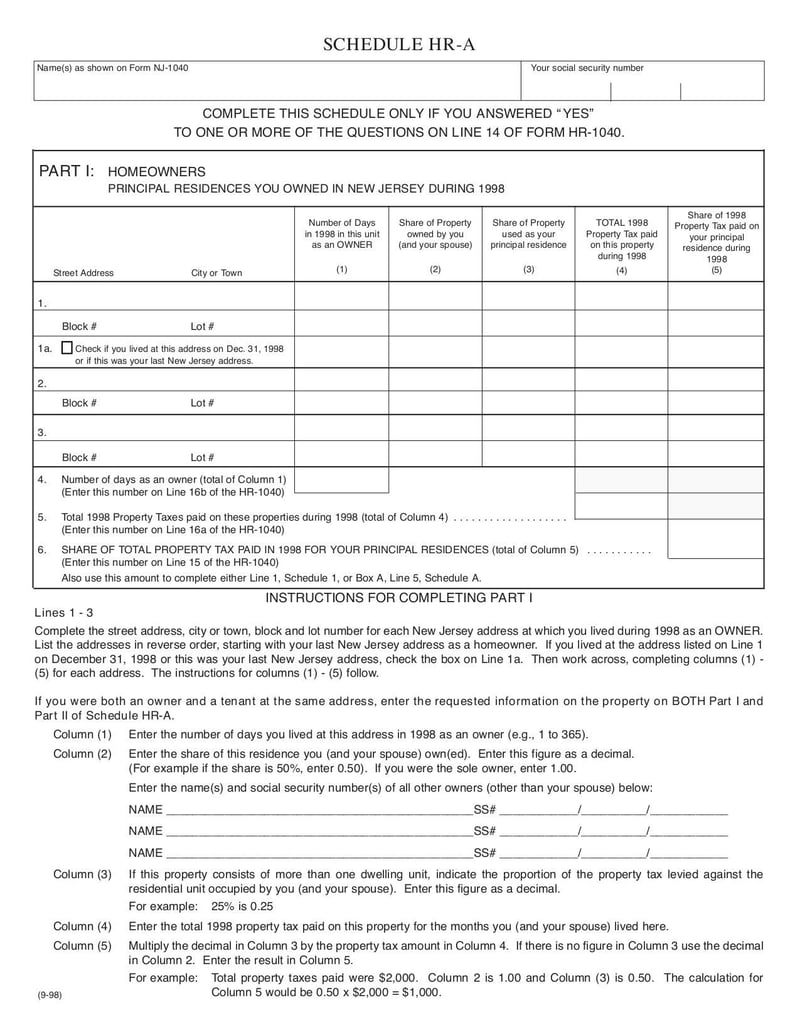 Large thumbnail of Form HR-1040-X - Jan 1998