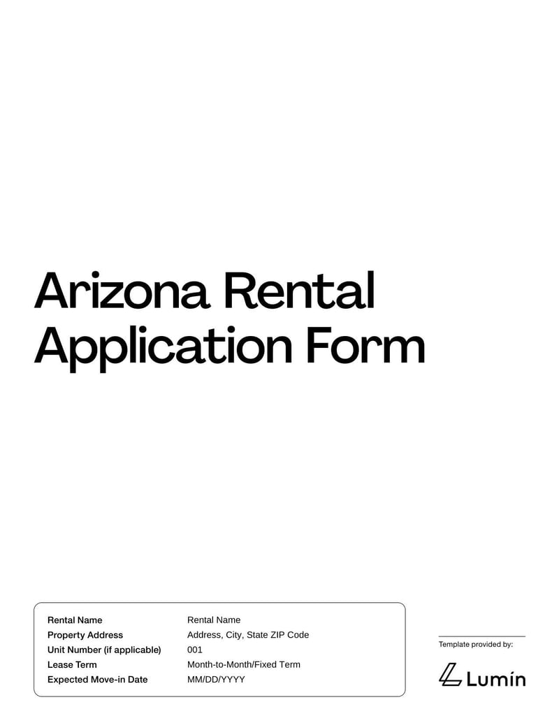 Rental Application Form Arizona for tenant screening in Arizona