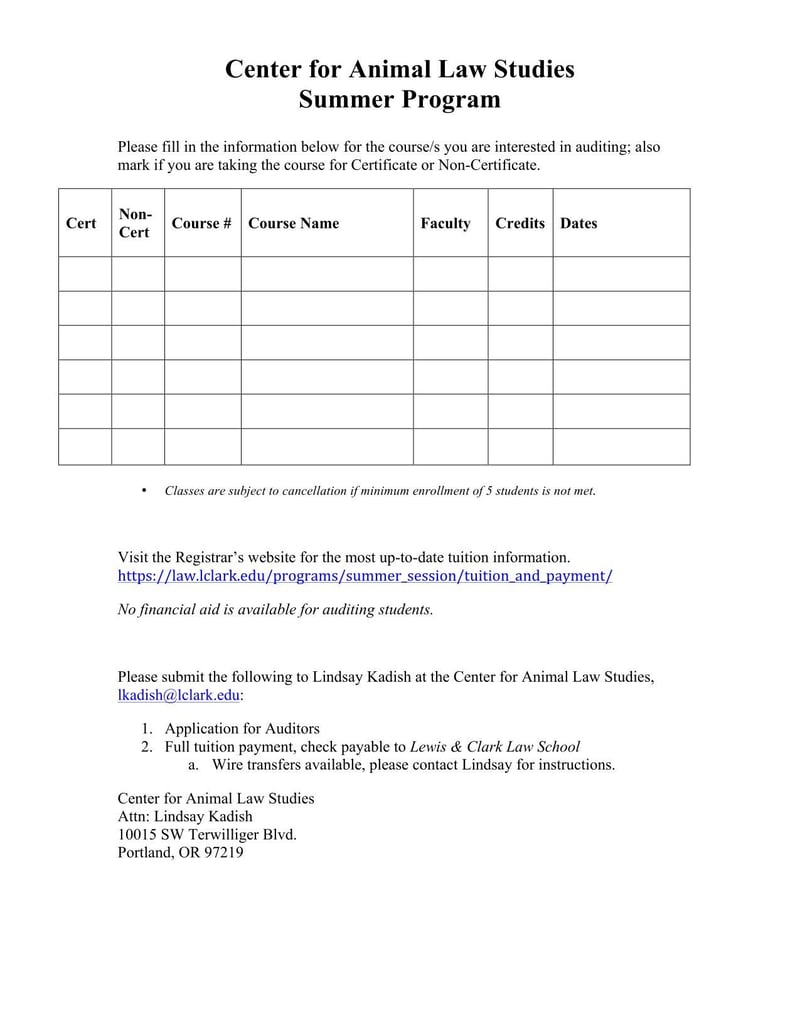 Large thumbnail of Lewis & Clark Law School Application for Auditors Animal Law Summer Program