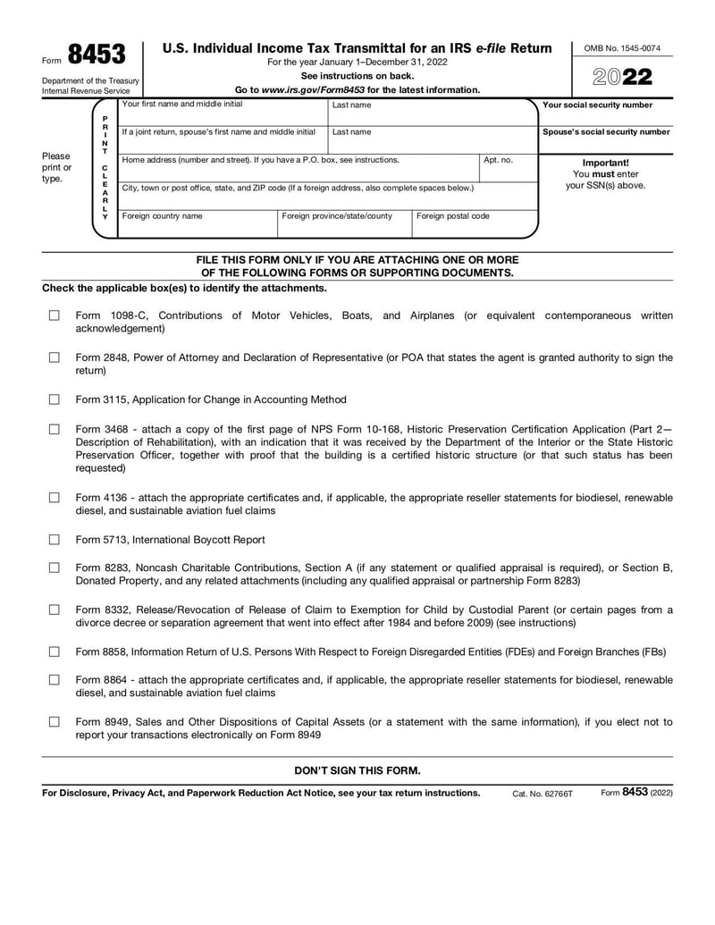 Large thumbnail of Form 8453 - Nov 2022