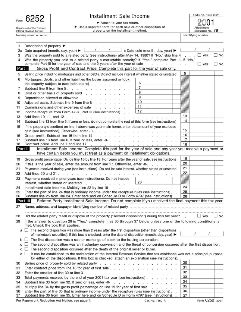 Large thumbnail of Form 6252 - Jan 2001