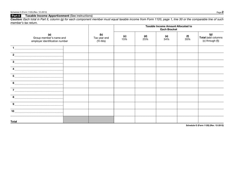 Large thumbnail of Schedule O (Form 1120) - Dec 2012