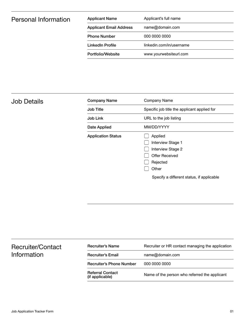 Job Application Tracker Form for New Zealand for monitoring job submissions, interviews and follow-ups