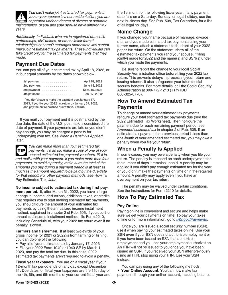Large thumbnail of Form 1040-ES - Nov 2022