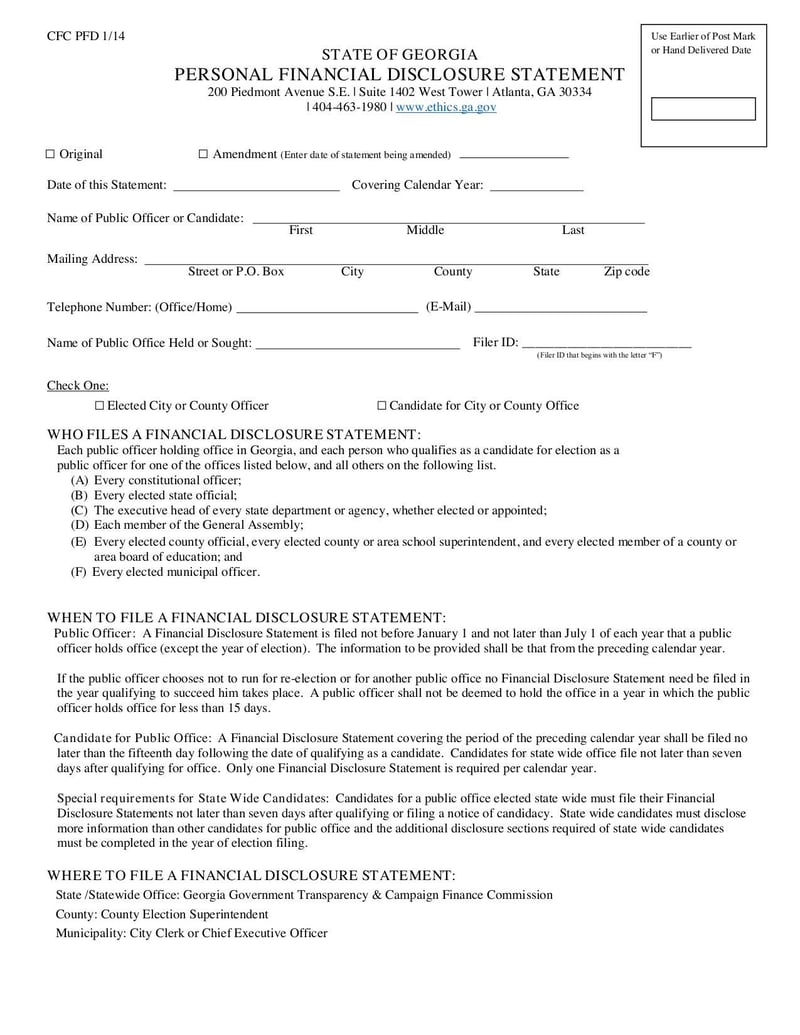 Large thumbnail of Personal Financial Disclosure Statement Form - Feb 2015
