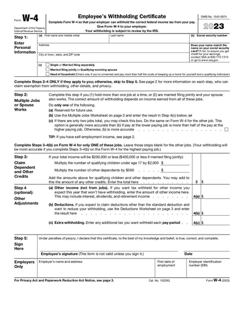 Form W-4 - Jan 2023 - page 0