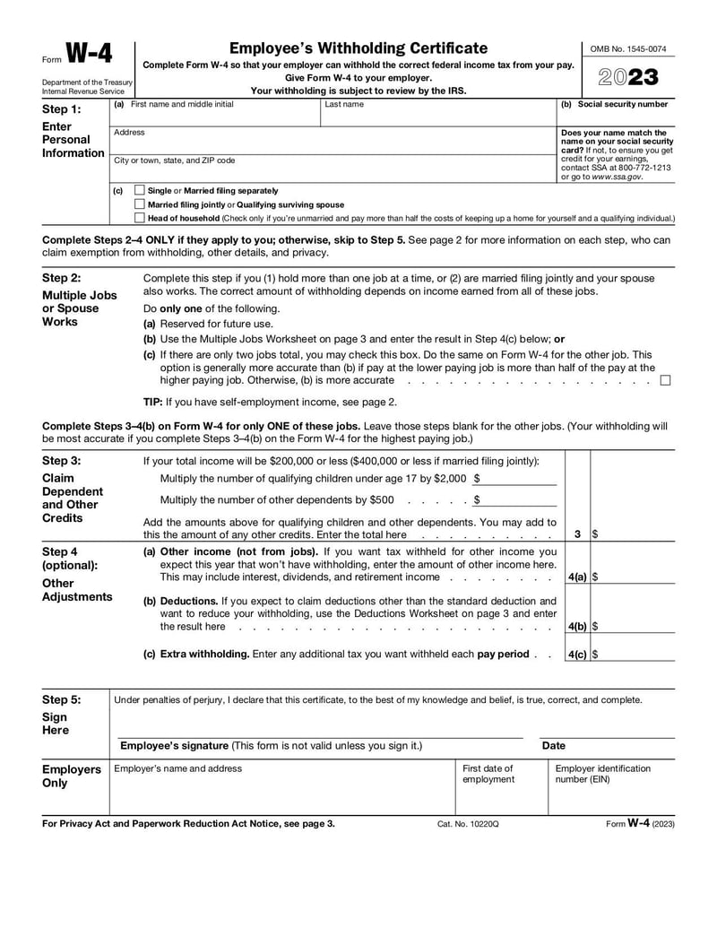 Large thumbnail of Form W-4 - Jan 2023