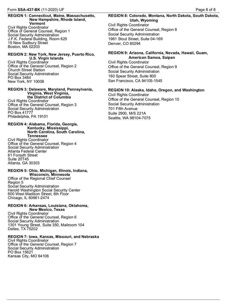 Large thumbnail of Complaint Form for Allegations of Program Discrimination by the Social Security Administration (Form SSA-437-BK) - Dec 2021