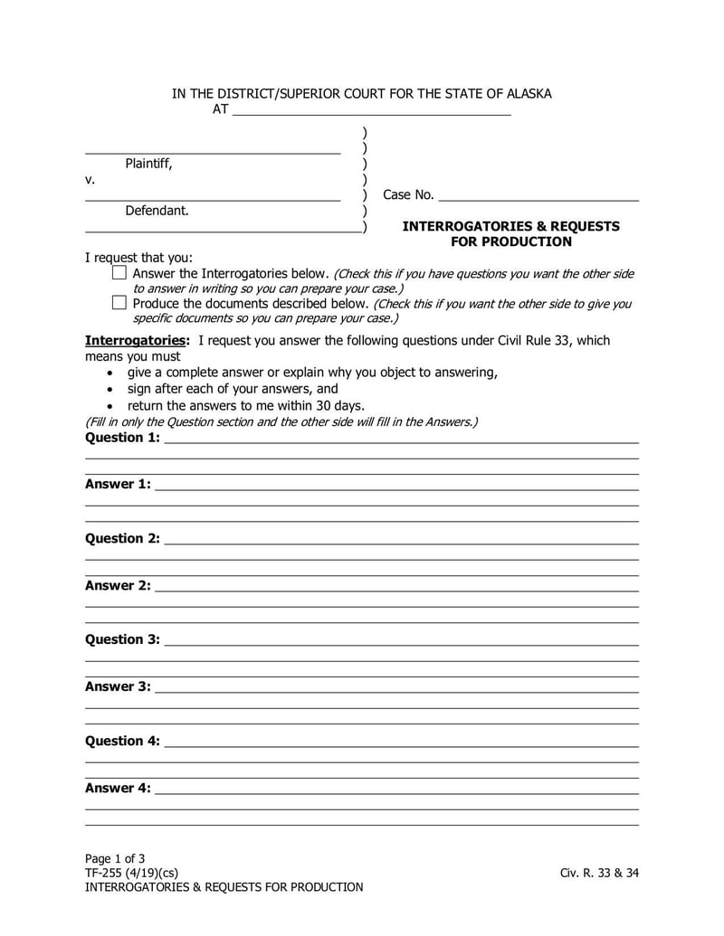 Large thumbnail of Form TF-255 Interrogatories & Requests for Production - Apr 2019