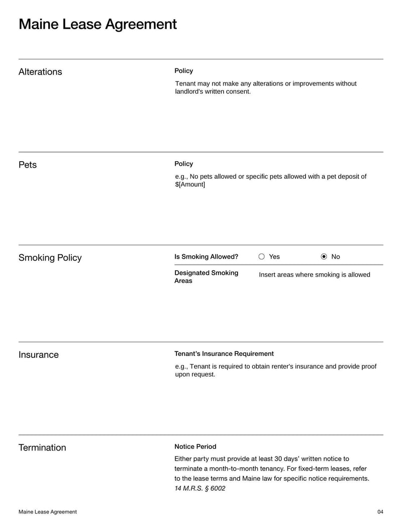 Large thumbnail of Maine Lease Agreement Template