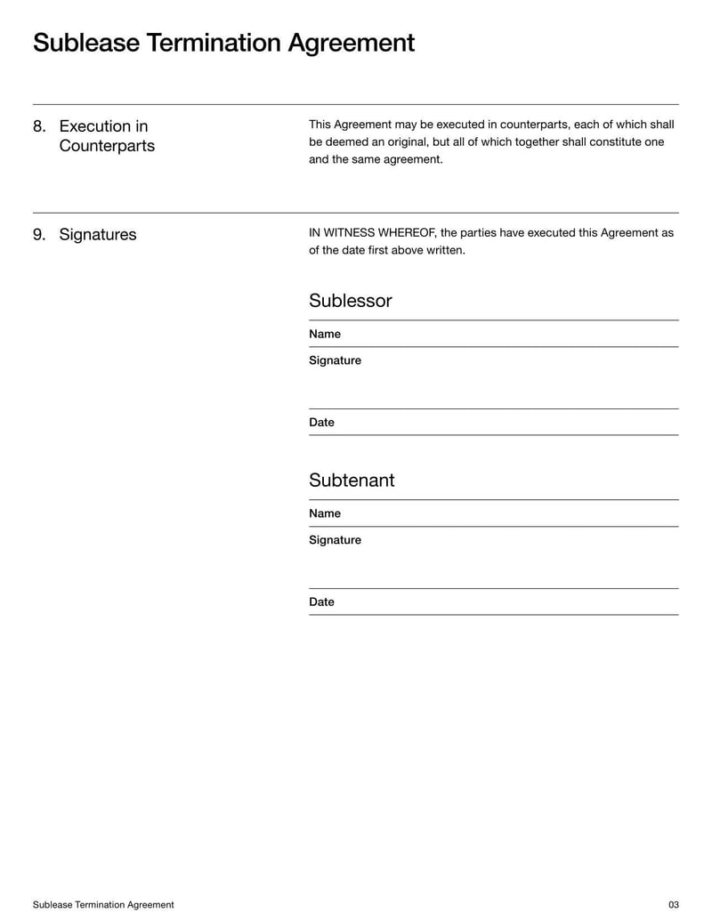 Sublease Termination Agreement for ending a sublease before its expiration