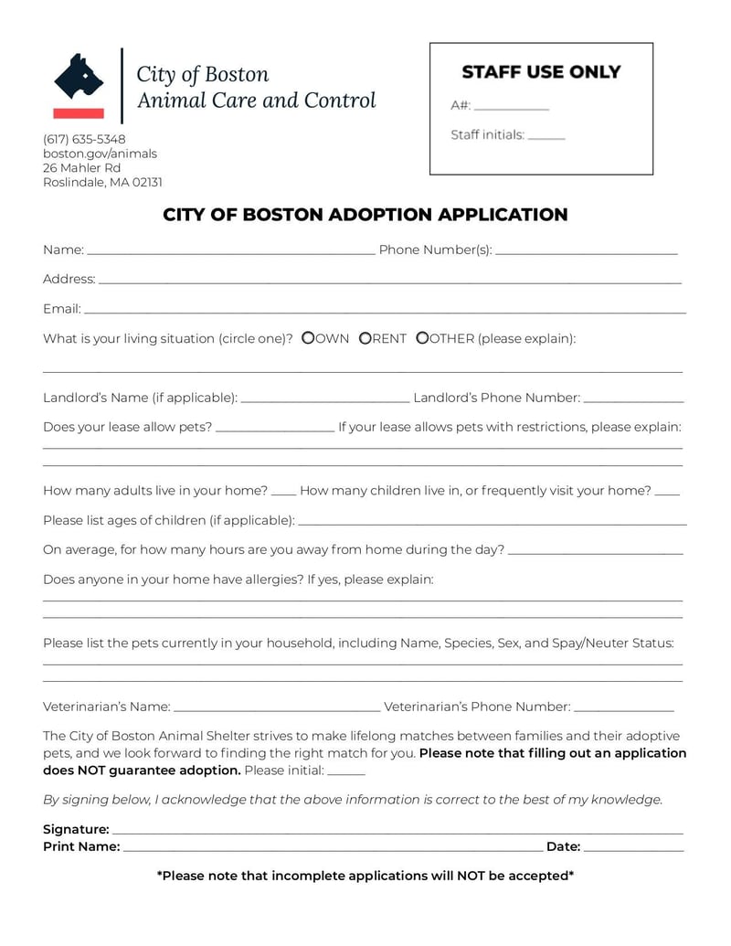 Thumbnail of Pet Adoption Application - Nov 2021 - page 0