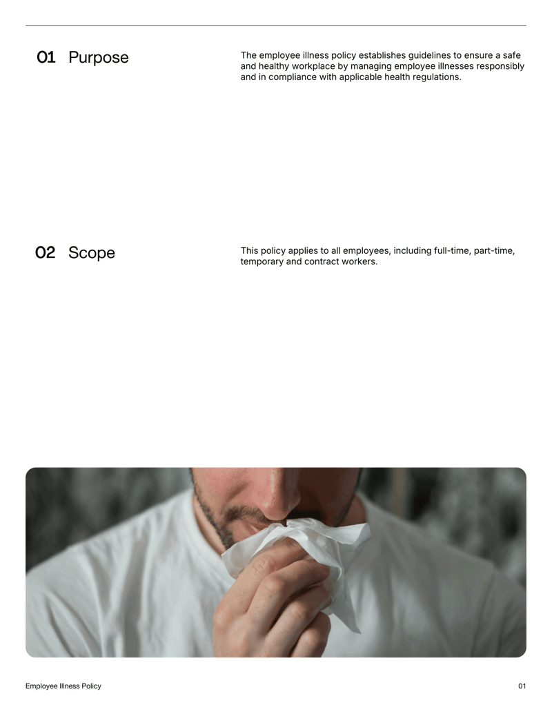 Employee Illness Policy Template outlining workplace safety protocols and sick leave procedures