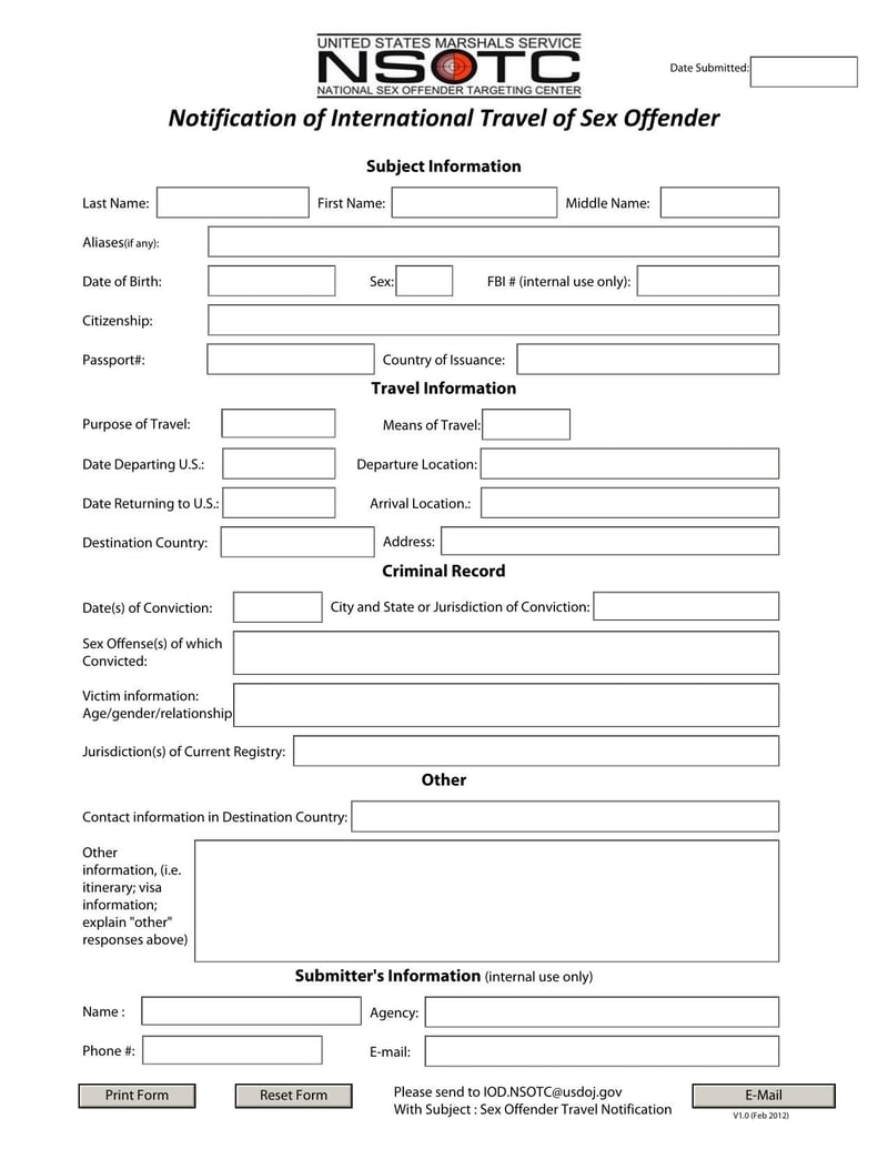 Large thumbnail of United States Notification of International Travel of Sex Offender